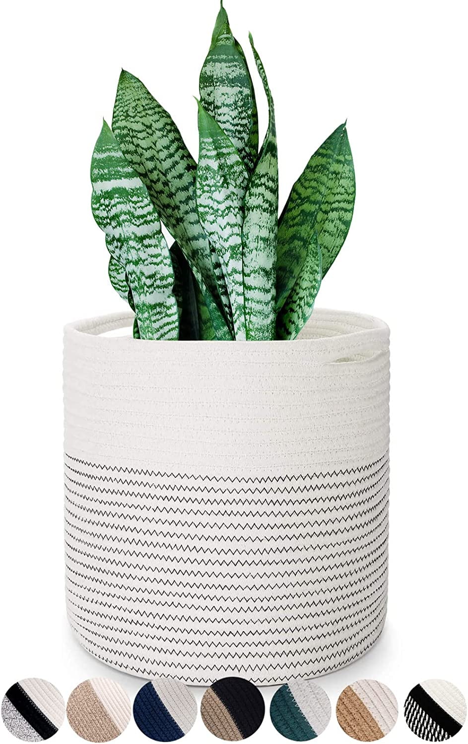 Oradrem Cotton Rope Plant Basket Modern Woven Basket for 11" Flower Pot