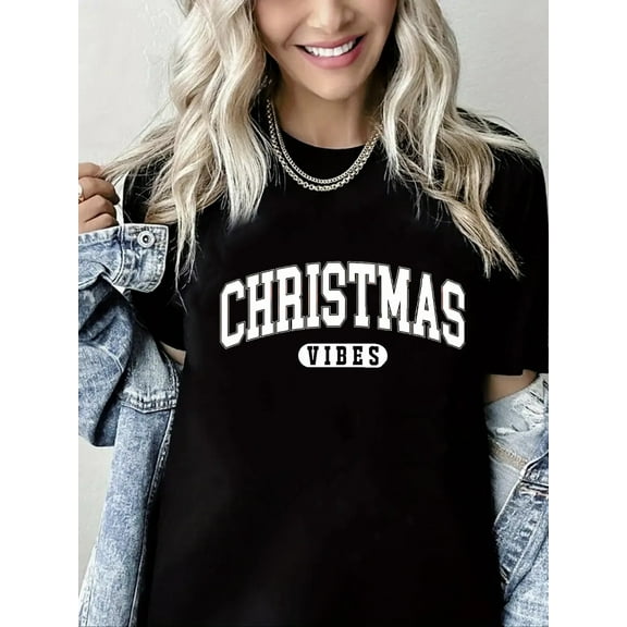 Merry Christmas Shirt Short Sleeve Shirts for Women Black One-Piece