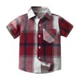 thumbnail image 4 of Ulanda Boys Short Sleeve Plaid Shirt Toddler Button Down Dress Shirts Summer Checkered Clothes for 1-8 Years (Red, 2-3 Years), 4 of 5