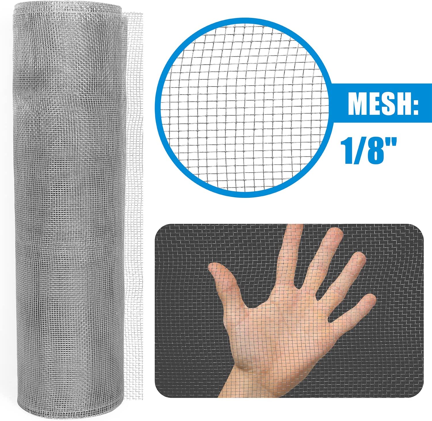 36" H x 10' L x 1/8-Inch Opening Mesh Hardware Cloth, 27 Gauge Galvanized Steel Wire Rolled Woven Fence for Bees, Wasps and Mid to Large-Sized Insects