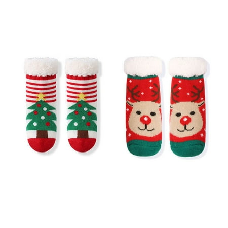 

Cosstcosstokner 4 Pairs Newborn Infant Toddler Slipper Socks Baby Girls Boys Grips Socks Christmas Socks Kids Sherpa-lined Fuzzy Home Socks (M)(Style-H)