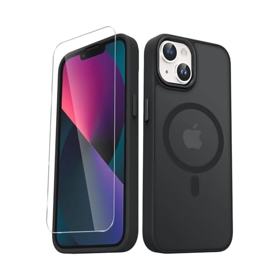 Eryueer for iPhone 15 Case, Matte Magnetic Phone Case with 1 Screen Protector, Support for Magsafe, Translucent Frosted Slim Shockproof Protective Cover for iPhone 15 6.1 inch, Black