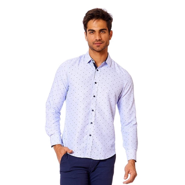 Camisa Hombre Moda Casual Formal Slim Fit Azul Estampada azul CH Incógnita 770169
