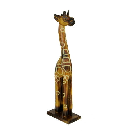 Standing Giraffe - Hand Crafted Wood Burned Finish Standing Giraffe Statue