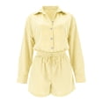 thumbnail image 5 of DHFJKG Womens 2 Piece Oversized Outfits Summer Striped Long Sleeve Button Up Shirts And Shorts Summer Matching Sets Soft Outfit, 5 of 8