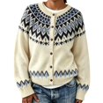 thumbnail image 2 of Women's Crew Neck Button Down Cardigan Sweater Fair Isle Snowflake Pattern Soft Knit Color Block Outerwear for Fall Winter, 2 of 7