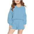 thumbnail image 2 of AherBiu Kid Girls Outfits 2 Piece Sets Fleece Lined Long Sleeve Crewneck Sweatshirts with Sweat Shorts Sweatsuits, 2 of 5