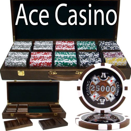 500 Ct Ace Casino 14g Casino Grade Poker Chips Cards Set in Walnut Wooden Case 