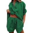 thumbnail image 2 of Women 2 Piece Outfit Summer Short Sleeve Top and Shorts Sweatsuit Set Green XL, 2 of 7