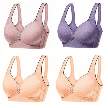 Bigersell Wireless Bras for Large Breasted Women 4pc V-Neck Wire-Free Bra Support Women Women s+sports+bras Longline Bra Style R-22 Basic Bra Strap Nylon Balconette Everyday Bras Underwear Orange M