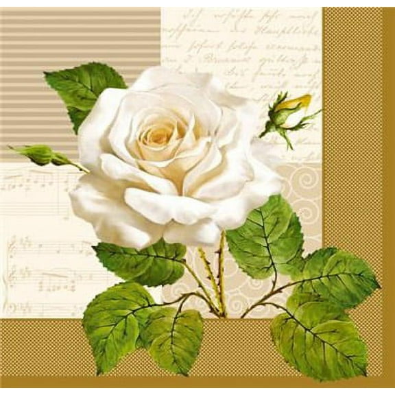 Vintage White Rose - Decorative Floral Lunch Paper Napkins 100pcs - Perfect for Decoupage, Party, Birthday, Special Occasions, Weddings
