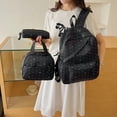 thumbnail image 3 of Polka Dot Bow Backpack Set, Water Resistant Bookbag with Lunch Box and Pencil Case, Nylon Laptop Backpack for Outdoor College (Black), 3 of 10