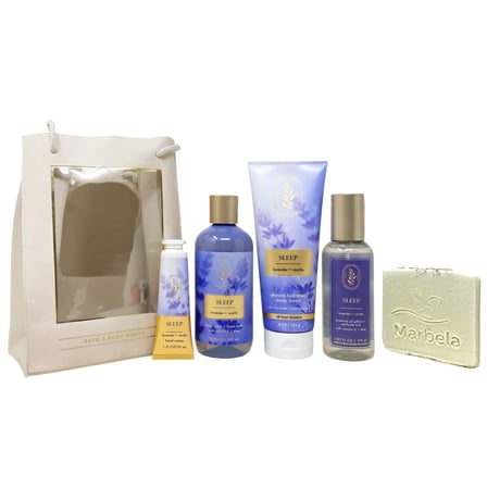 Bath & Body Works Aromatherapy Sleep Lavender Vanilla Gift Bag Set - Body Cream, Body Wash, Essential Oil Pillow   Perfume Mist and Hand Cream - with a Natural Oats Sample Soap