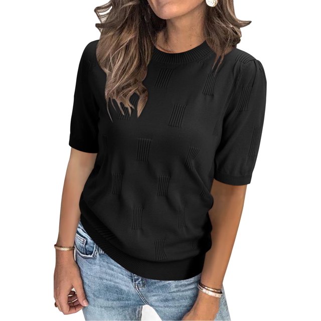 Top Arach&Cloz Jersey de manga corta para mujer, color negro 2025