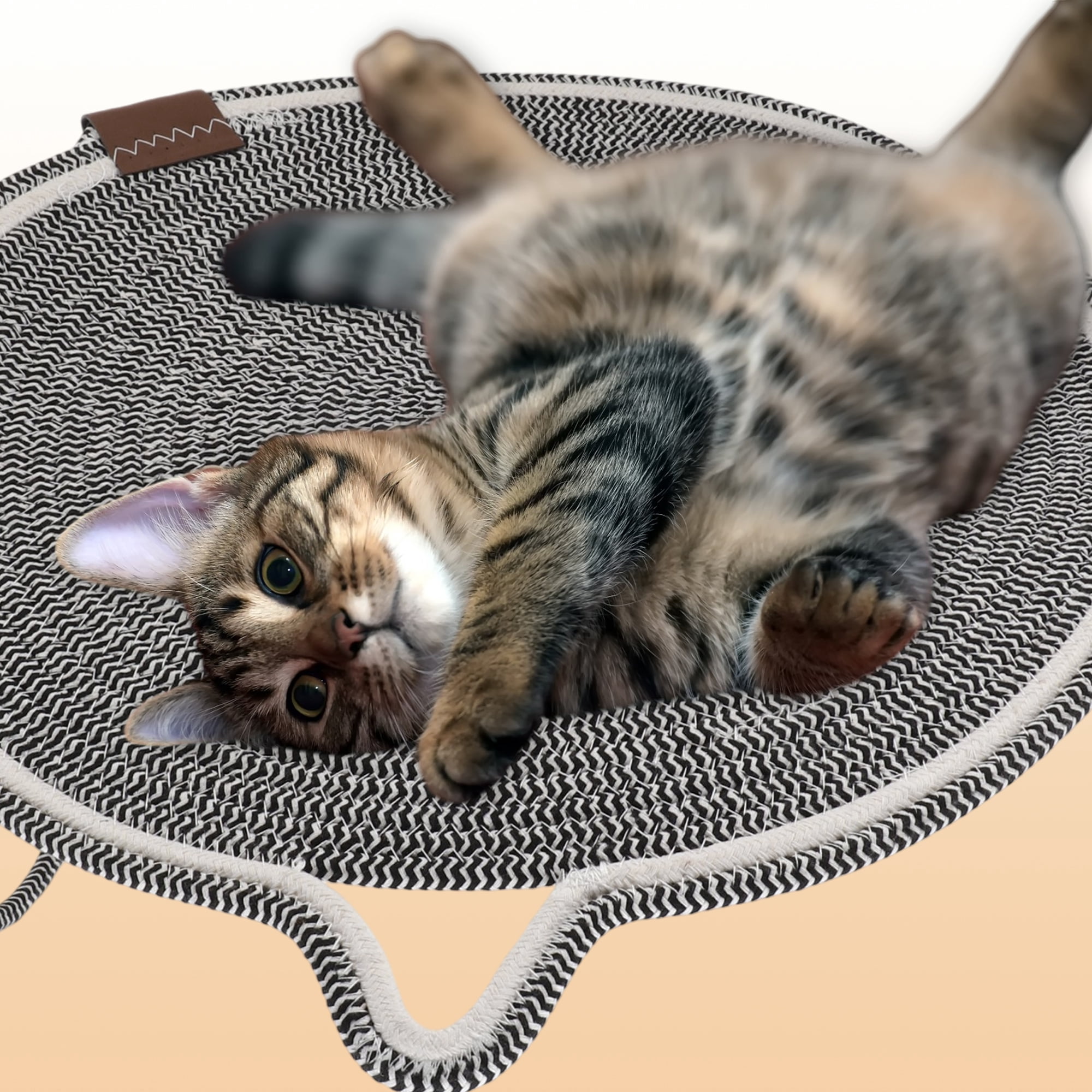Unique Bargains Cat Scratcher Mat with A Cat Ball Cotton Rope Grey [16.54"]