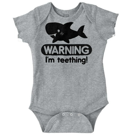 

Warning Im Teething Funny Shark Baby Newborn Baby Boy Girl Romper Brisco Brands