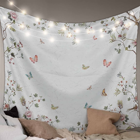 Vintage Botanical Small Tapestry for Bedroom Wall Hanging Tapestry,Spring Floral Botterfly Summer Flower Ceiling Backdrop Tapestries Poster Blanket Wall Decor for Teens Room Living Room 23" x 28"