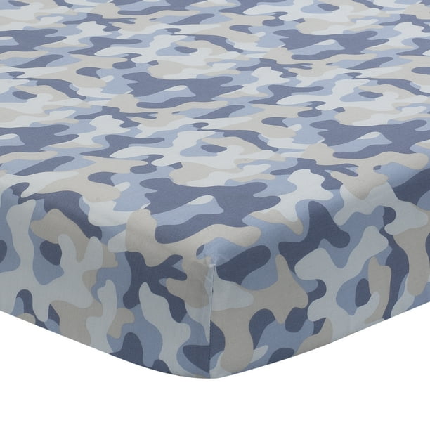 Lambs Ivy Blue Camo Gray 100 Cotton Baby Fitted Crib Sheet