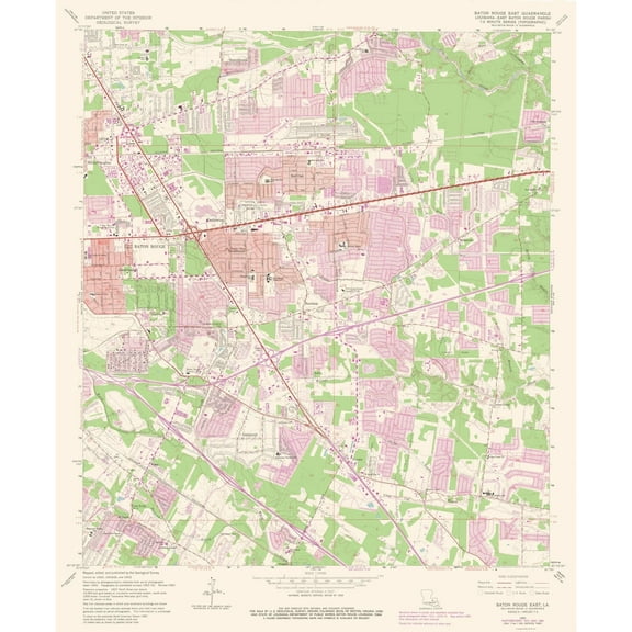 Topographical Map - East Baton Rouge Louisiana Quad - USGS 1963 - 23 x 27.91 - Vintage Wall Art