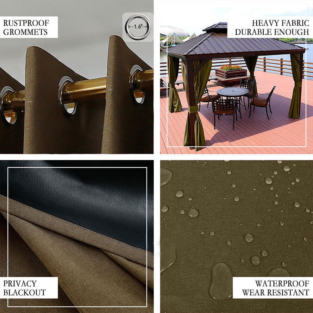 Coffee Grommet Top Waterproof Outdoor Curtain, Front Porch & Pergola Privacy Panel, 1 Panel, 52" W x 108" L, Stylish Home Décor