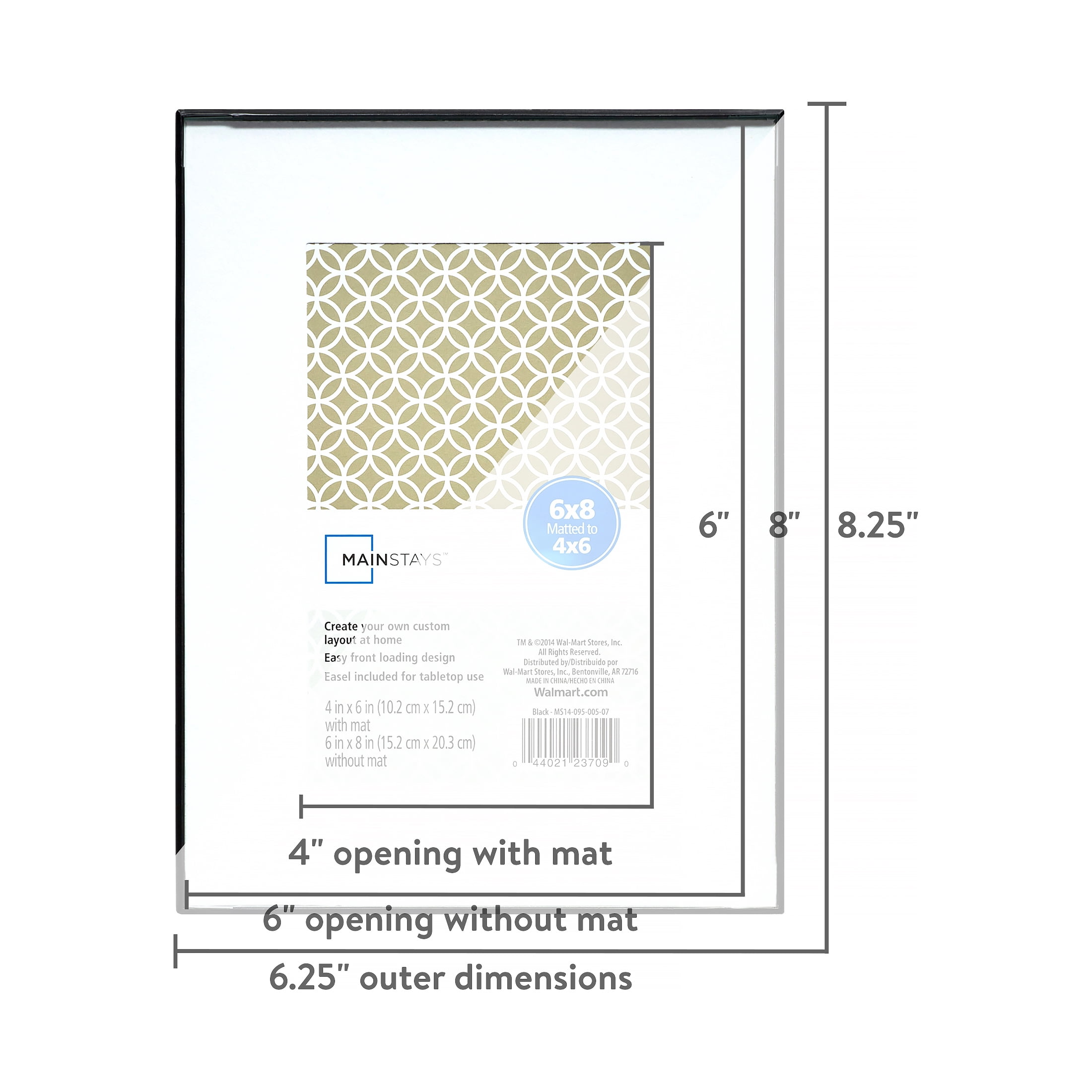 Mainstays 6x8 matted to 4x6 Front Loading Picture Frame, Set of 6