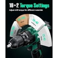 thumbnail image 5 of ZJQYDS 20V Cordless Drill Set with 2 Packs 2.0Ah Battery, Max 350 In-lb Torque, 1350 RPM, 3/8" Keyless Chuck, 18+2 Clutch Setting, 18pcs Accessories, Power Drill for Drilling Wood Bricks Walls Metal, 5 of 18