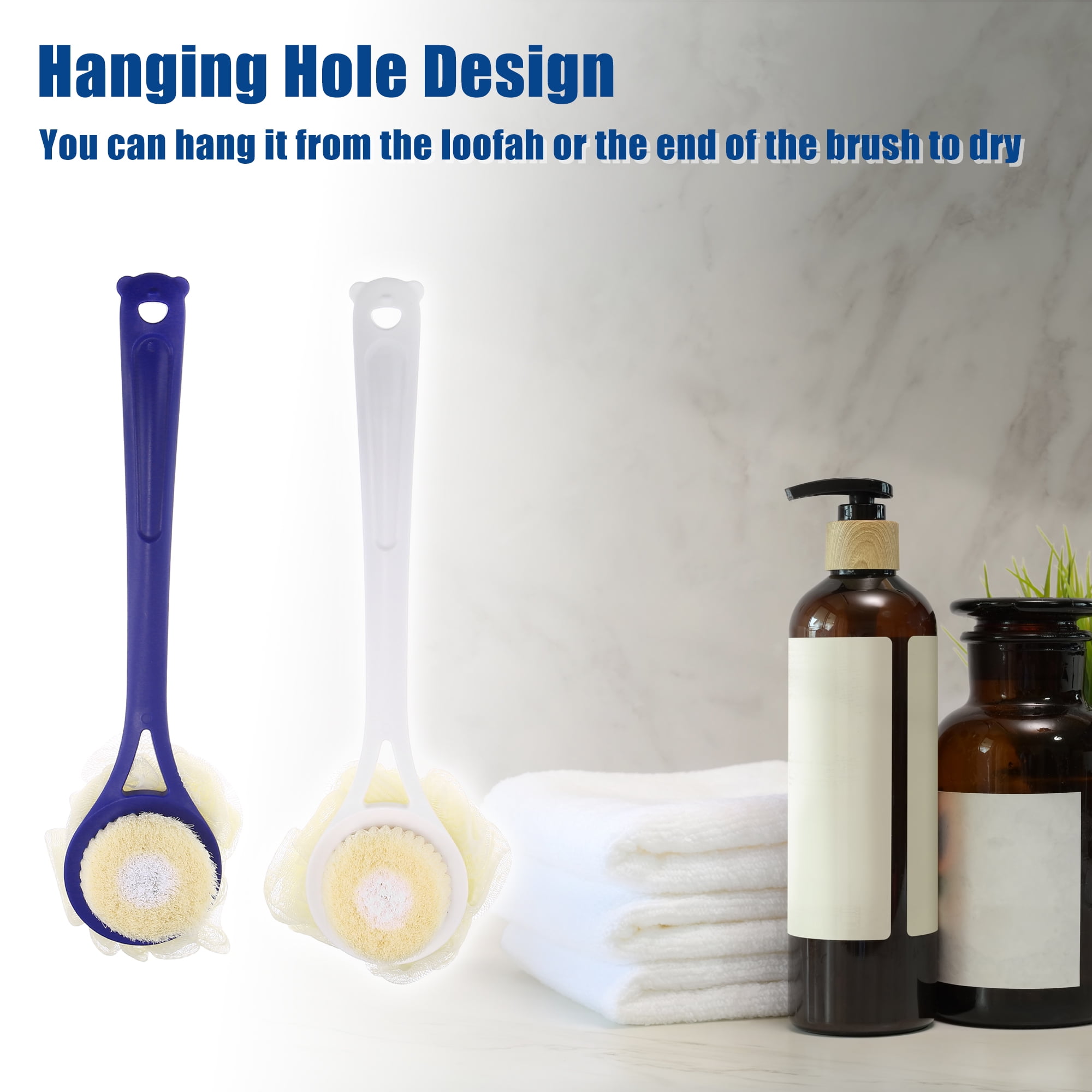 Unique Bargains 2pcs Bath Brush with Bristles and Loofah Shower Scrubber for Exfoliating