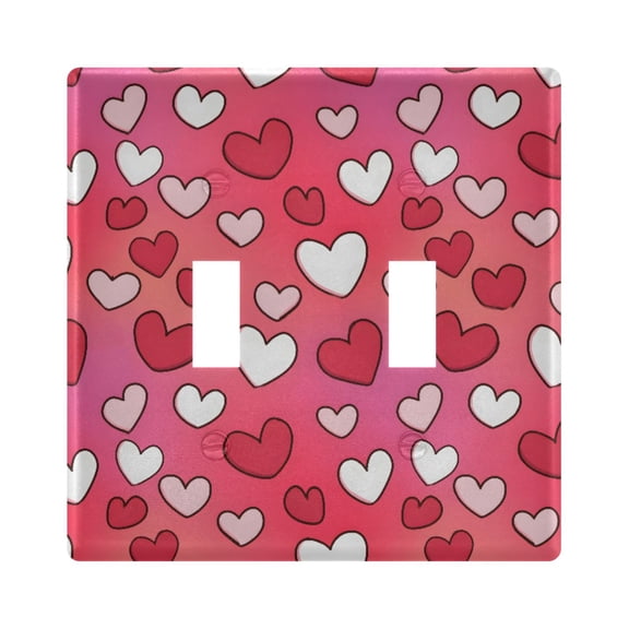 Heart Simple Red White Toggle Switch Wall Plate 2-Gang Unbreakable Durable PC Flush Fit Round Edge 4.48x4.56in
