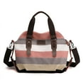 thumbnail image 3 of Bolso bandolera de lona estilo retro informal, estilo escolar, de gran capacidad, con un solo hombro y costuras de colores en contraste para mujer, 3 of 5