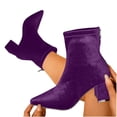 thumbnail image 4 of HAPIMO Women Ankle Boots Pointed Toe Block Heel Rear Zip Stretch Velvet Upper For Dinner Party And Urban Night Out Sessions Purple 41, 4 of 9