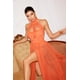 thumbnail image 3 of Vestido Bella Barnett Rivka, cuello halter, malla torcida, maxi naranja, 3 of 10
