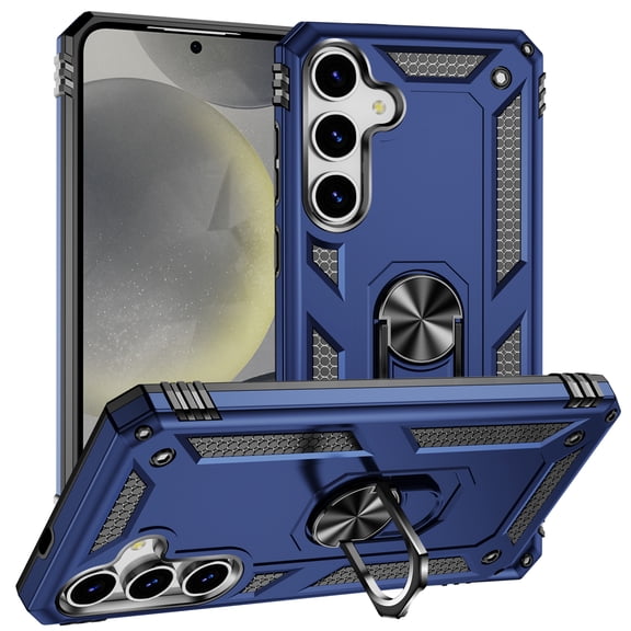 Sanwo for Samsung Galaxy S25 Heavy Duty Case,360° Ring Kickstand with Magnetic Car Mount Compatible,PC TPU Shockproof Cover,Blue