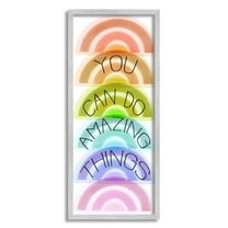 Stupell Industries You Can Do Amazing Things Phrase Stacked Rainbows Inspirational Painting Gray Framed Art Print Wall Art, 13 x 30