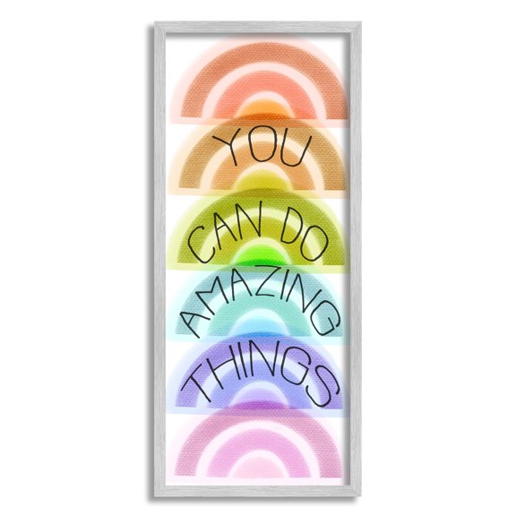 Stupell Industries You Can Do Amazing Things Phrase Stacked Rainbows Inspirational Painting Gray Framed Art Print Wall Art, 13 x 30