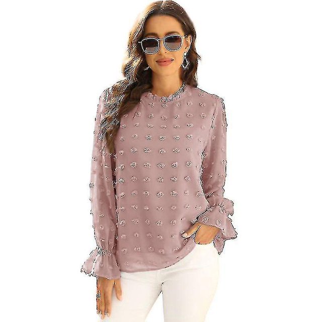 Blusa de gasa para mujer Camisas de cuello con volantes de manga larga Tops casuales de otoño