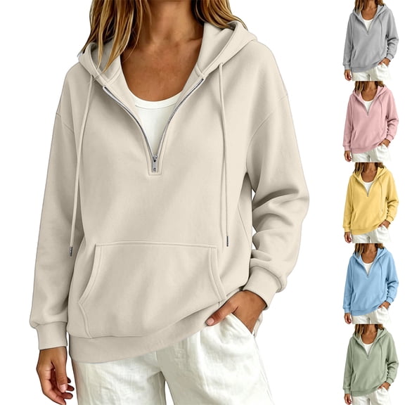 VV AVEORS Quarter Zip Sweatshirt Women Half Zipper Workout Oversized Hoodies With Kanga Pockets Lightweight Y2K Pullover 2026 Clothes Light Gray 2XL