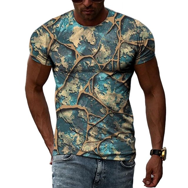 T-Shirt à Motif Ethnique Décontracté pour Hommes Style Personnalité Col Rond Robe Tendance Hip Hop Imprimé Manches Courtes