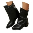 thumbnail image 3 of Womens Pointed Toe Mid Calf Boots Heel Fold Over Boots Pull On Non Fashion Boots Dress Tall Boots for Women(Color:Black,Size:8), 3 of 9