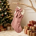 thumbnail image 5 of Velvet Christmas Stockings, 2 Pack with Elegant Bows, Large Xmas Stocking Gift Bags for Fireplace Mantel, Christmas Tree, Door, Wall and Family Holiday Decor Pink & Green, 5 of 8