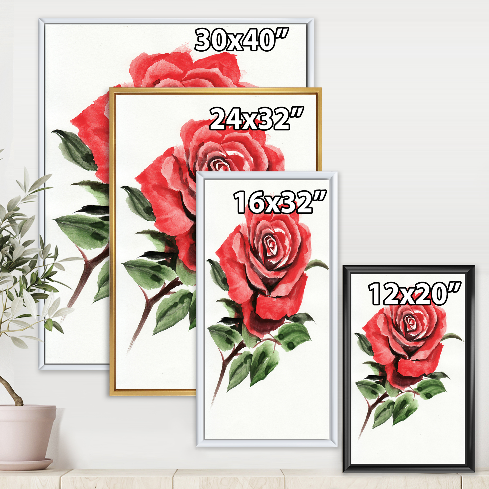 Designart 'Ancient Red Rose Flower III' Traditional Framed Canvas Wall Art Print