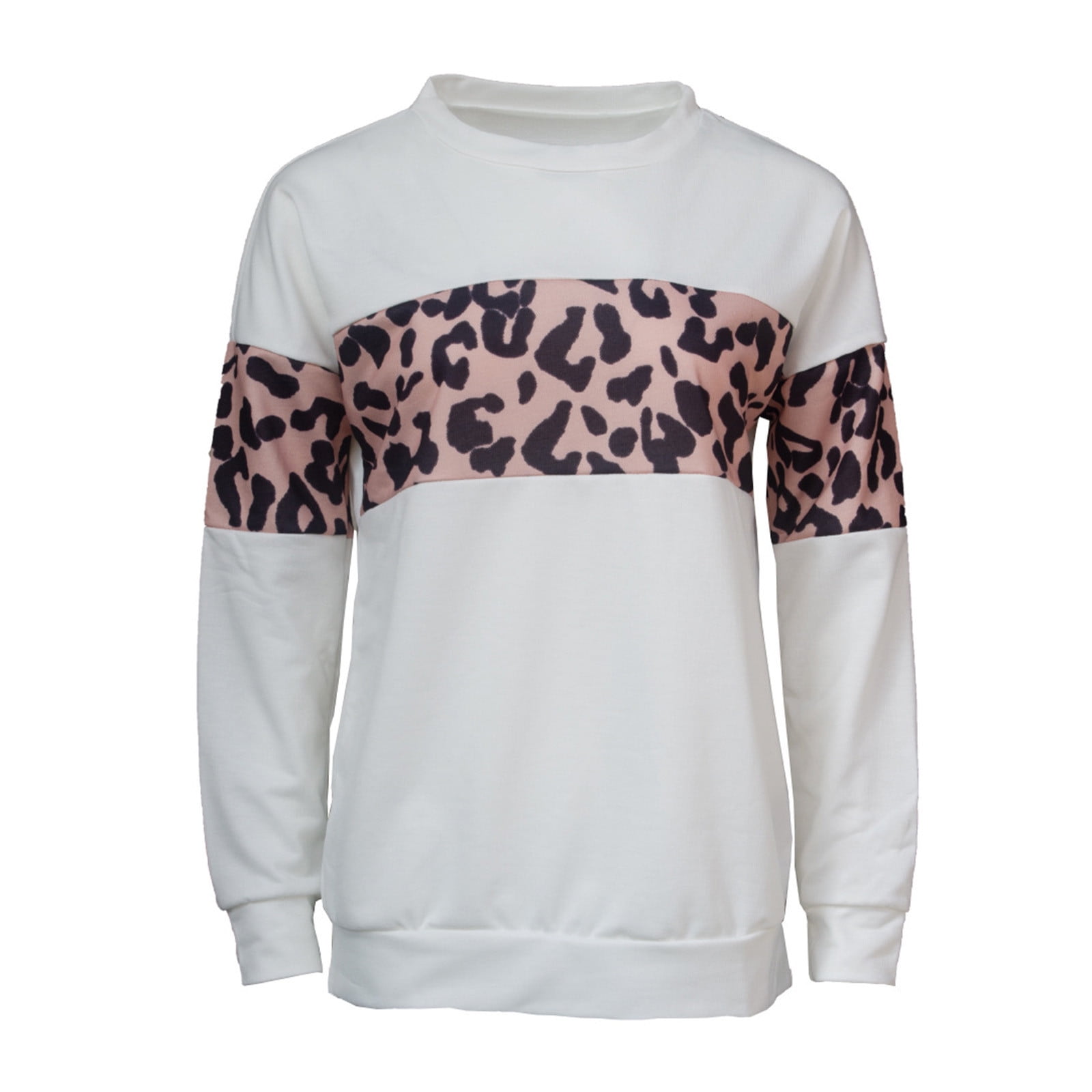 Women Casual T Shirts Leopard Print Stripe Patchwork Tops Loose Crewneck Long Sleeve Raglan Pullovers Shirts Tops 