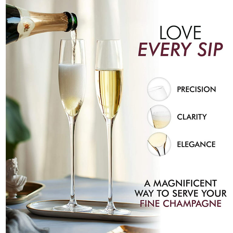 Crystal Champagne Flutes – Elegant Glasses Hand Blown Set of 4 Modern 100% Lead