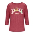 thumbnail image 5 of LangJing Happy Easter Day 3/4 Length Sleeve Womens Tops Summer Cute Bunny Rabbit Graphic Blouses Ribbed Knit Dressy Casual Tunic Shirts Wine XXL, 5 of 7