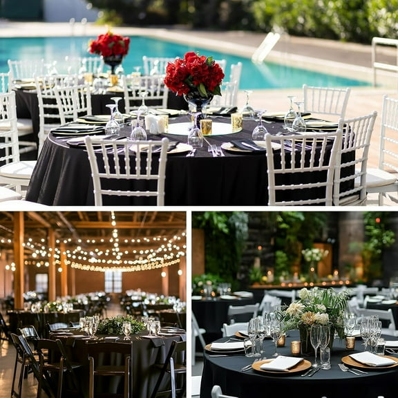 120 Inch Black Round Tablecloth, 6 Pack Round Table Cloth Polyester Fabric Washable Table Covers for Wedding, Party, Banquet, Dining, Birthday Events