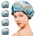 thumbnail image 7 of Shower Caps,Blue Marble Gold Wave Pattern Waterproof Shower Cap for Women 4 Pieces,Double Reusable Hair Cover for Shower PEVA Elastic Stretch Hem, 7 of 7