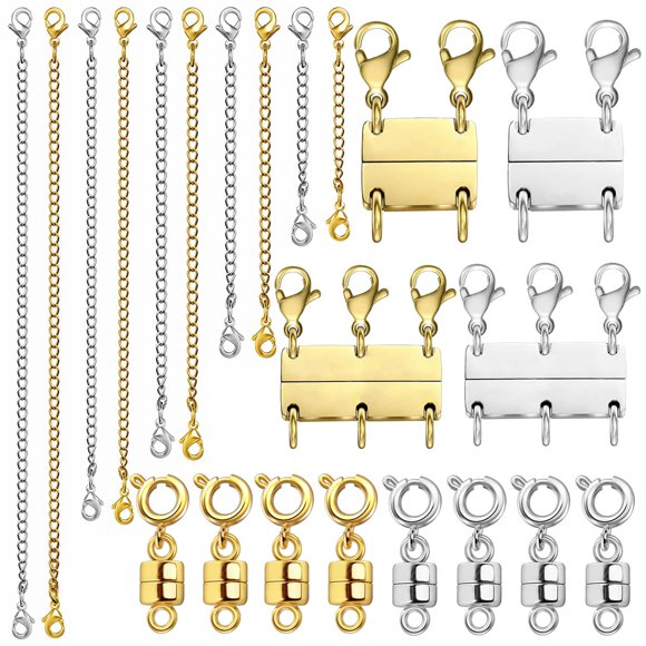 Set de cierre y extensor de collar Evnlo Multi en oro y plata