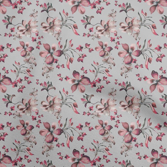 oneOone Polyester Spandex Light Gray Fabric Floral Sewing Craft Projects Fabric Prints By Yard 56 Inch Wide