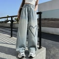 thumbnail image 2 of Girls Wide Leg Jeans Kids Elastic Waist Pull On Stretchy Baggy Denim Pants with Pockets 5-14 Years Cute Wide Leg Casual Denim Pants Kids Jeans Girls, 2 of 8