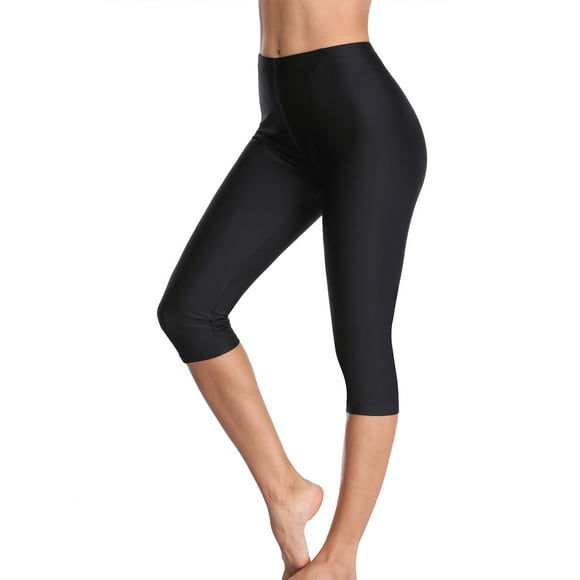 Charmo Women Swim Pants High Waisted Swim Capris Solid Swimming Leggings