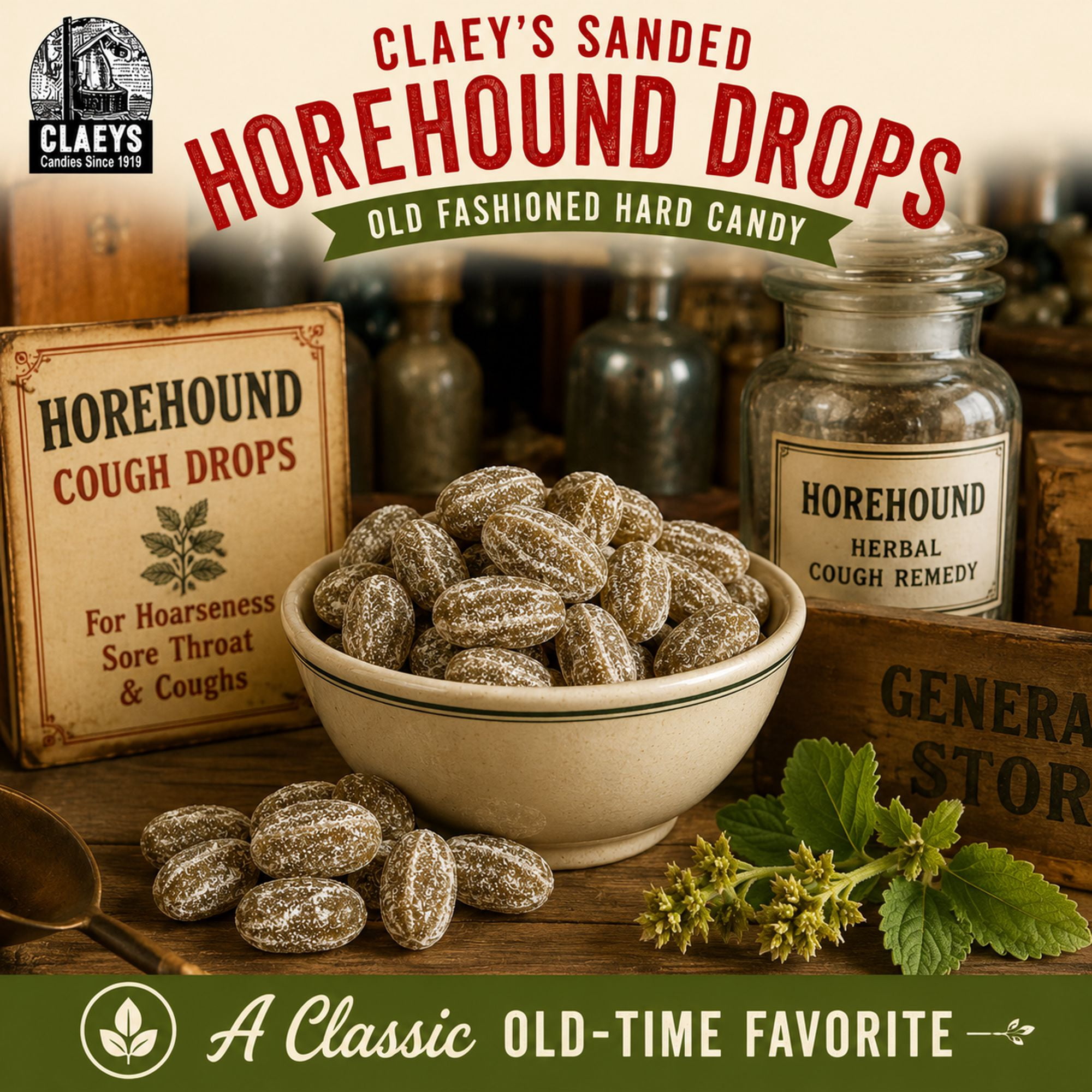 Claey's Horehound Hard Candy Drops Sanded Gluten-Free 4 lb Bulk Bag